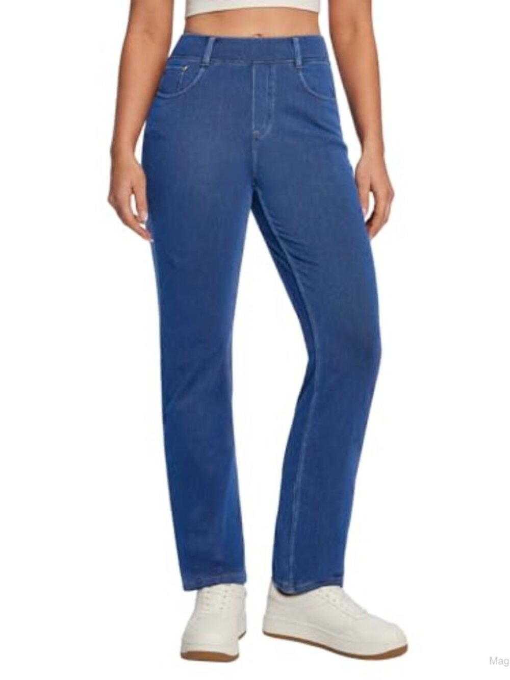 Straight Leg Jeans Women Stretchy Pull On High Waisted Denim
